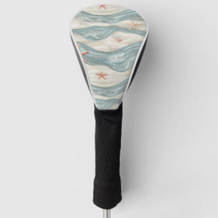 Coastal Starfish on Aqua Sand Waves Pattern (7) Golf Head Cover