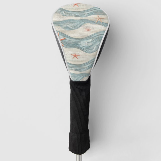Coastal Starfish on Aqua Sand Waves Pattern (7) Golf Head Cover (Front)