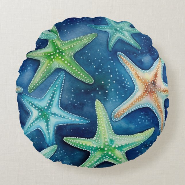 Coastal Starfish Pattern  Round Cushion (Front)