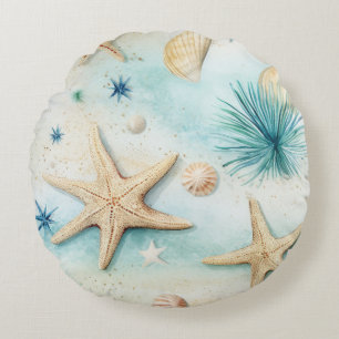 Coastal Starfish Pattern Round Cushion