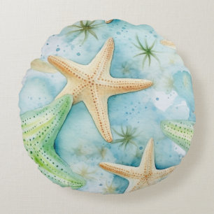 Coastal Starfish Pattern Round Cushion