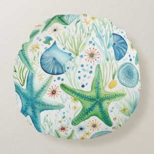 Coastal Starfish Pattern Round Cushion