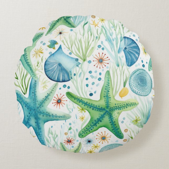 Coastal Starfish Pattern  Round Cushion (Front)