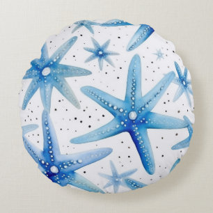 Coastal Starfish Pattern Round Cushion