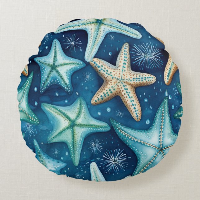 Coastal Starfish Pattern  Round Cushion (Front)