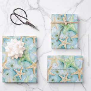 Coastal Starfish Pattern Wrapping Paper Sheet