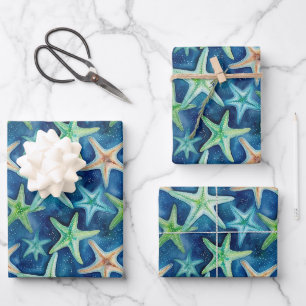 Coastal Starfish Pattern Wrapping Paper Sheet