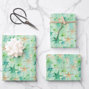 Coastal Starfish Pattern Wrapping Paper Sheet