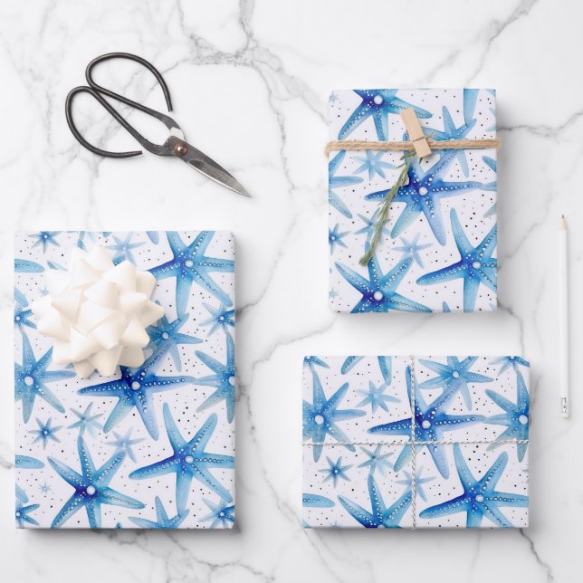 Coastal Starfish Pattern  Wrapping Paper Sheet (Front)
