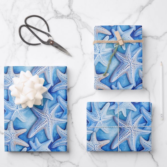 Coastal Starfish Pattern  Wrapping Paper Sheet (Front)