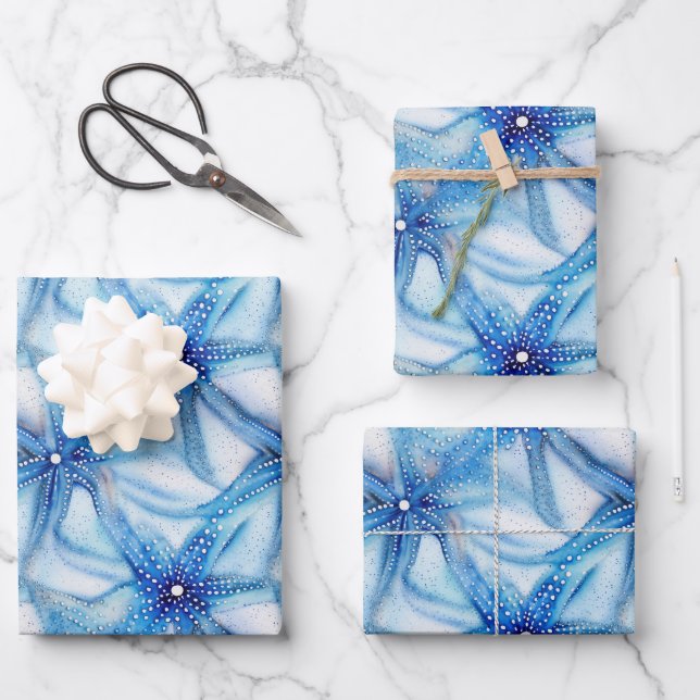 Coastal Starfish Pattern  Wrapping Paper Sheet (Front)