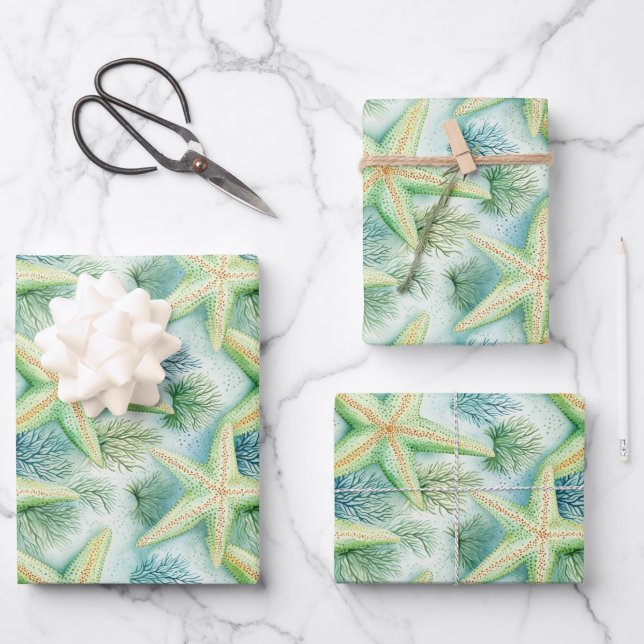 Coastal Starfish Pattern  Wrapping Paper Sheet (Front)