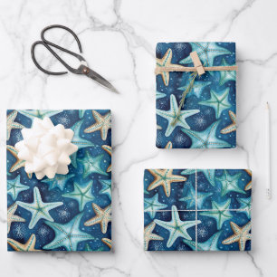 Coastal Starfish Pattern Wrapping Paper Sheet