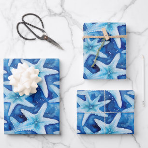 Coastal Starfish Pattern Wrapping Paper Sheet