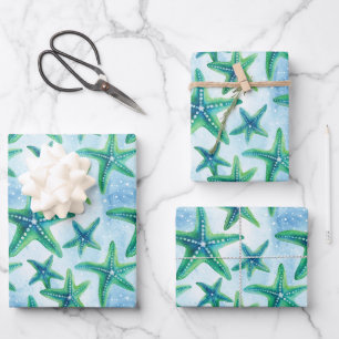 Coastal Starfish Pattern Wrapping Paper Sheet
