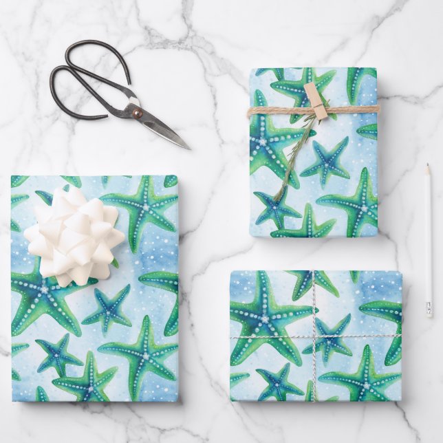 Coastal Starfish Pattern  Wrapping Paper Sheet (Front)