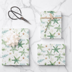 Coastal Starfish Pattern Wrapping Paper Sheet