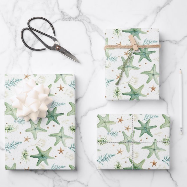 Coastal Starfish Pattern  Wrapping Paper Sheet (Front)