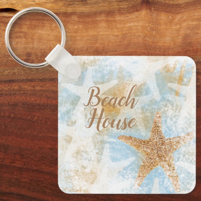 Coastal Starfish Print Art Key Ring (Front)