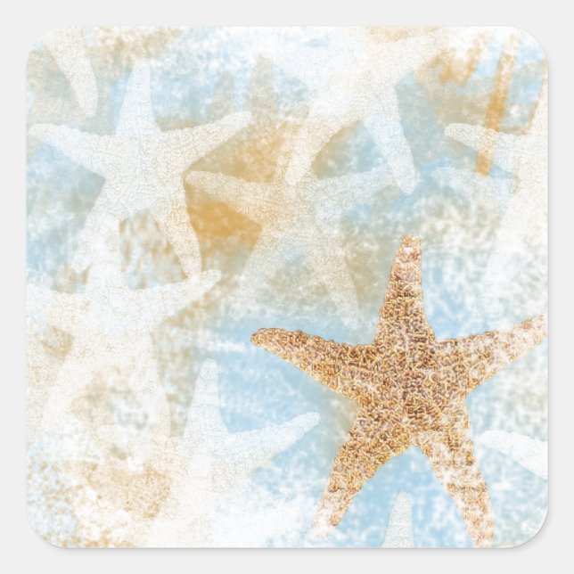 Coastal Starfish Print Art Square Sticker (Front)