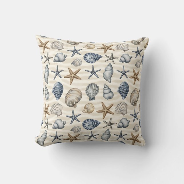 Coastal Starfish Seashells elements Design 391 Cushion (Front)
