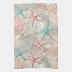 Coastal Starfish Terracotta Teal Sandy Tea Towel