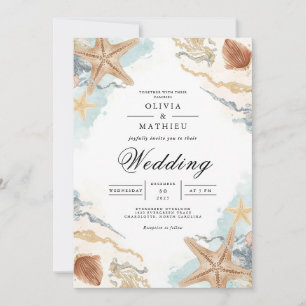 Coastal Starfish Watercolor Beach Wedding Invitation