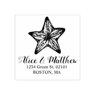 Coastal starfish wedding monogram rubber stamp