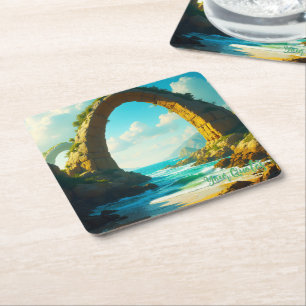 Coastal Stone Arch Ocean Landscape Square Paper Coaster