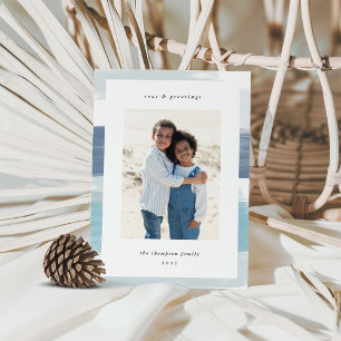 Coastal Stripe Border   Christmas Photo Holiday Card
