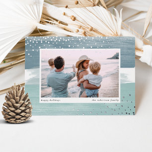 Coastal Stripe Christmas Photo Foil Holiday Card