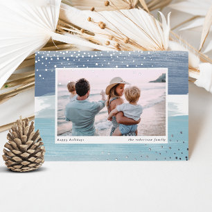 Coastal Stripe   Christmas Photo Foil Holiday Card