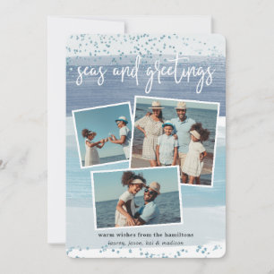 Coastal Stripe   Holiday Photo Collage Card