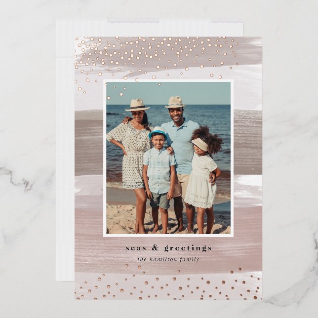 Coastal Stripe | Vertical Photo Christmas Foil Holiday Card (Envelope)