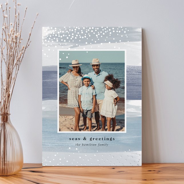 Coastal Stripe | Vertical Photo Christmas Foil Holiday Card (Creator Uploaded)