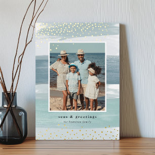 Coastal Stripe   Vertical Photo Christmas Foil Holiday Card