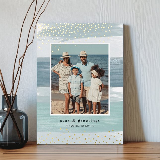 Coastal Stripe | Vertical Photo Christmas Foil Holiday Card (Creator Uploaded)