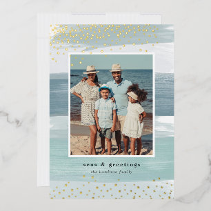 Coastal Stripe   Vertical Photo Christmas Foil Holiday Card