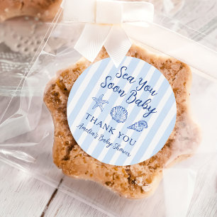 Coastal Stripes Girl Sea Soon You Baby Shower Classic Round Sticker