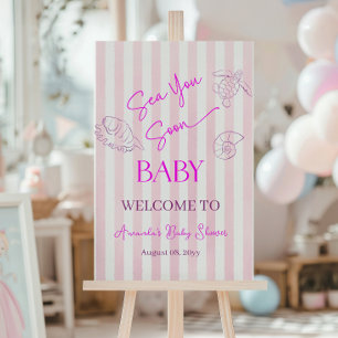 Coastal Stripes Girl Sea You Baby Shower Welcome Poster