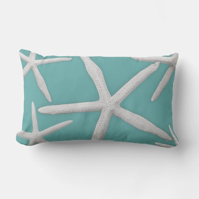 Coastal Style Trendy Starfish Blue Beach Lumbar Cushion (Front)