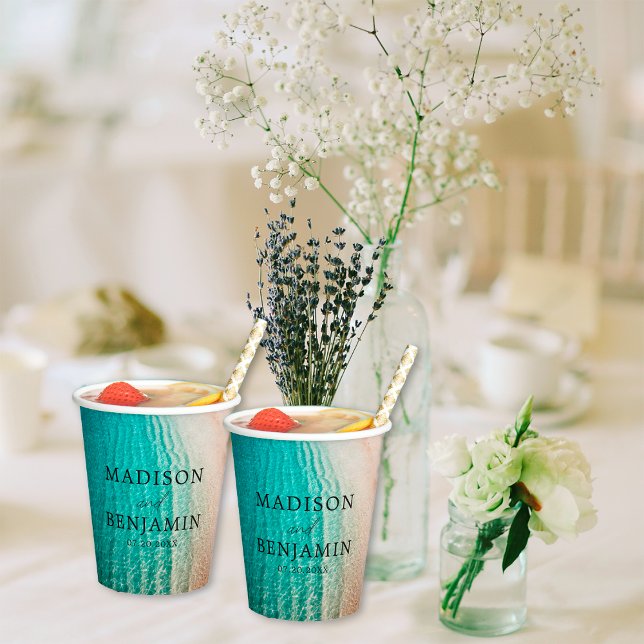 Coastal Summer Beach Destination Ocean Wedding Paper Cups (Creator Uploaded)