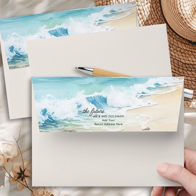 Coastal Summer Beach Wedding Invitation Cream Envelope (Wedding Invitation Envelopes from the Summer Beach Wedding Collection by Darling & May)