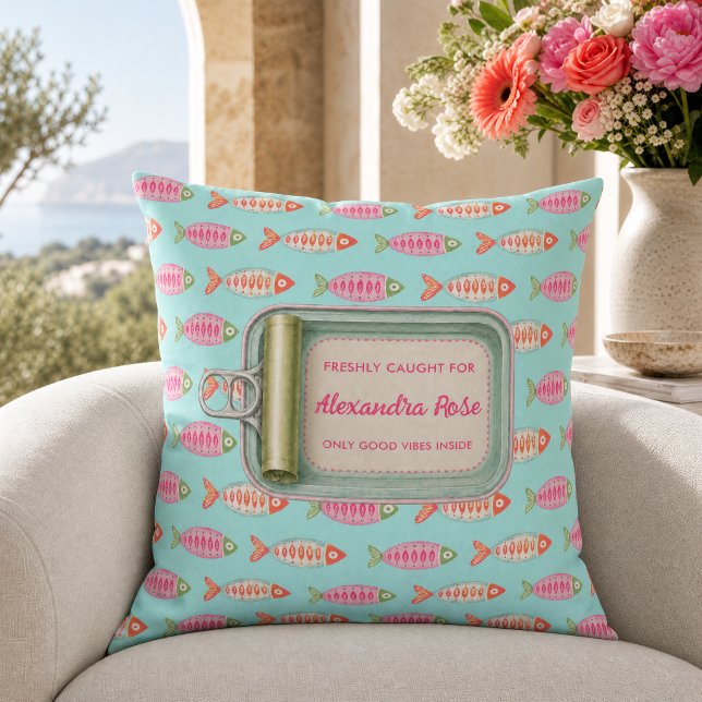 Coastal Summer Fish Tin Custom Name Cushion (Creator Uploaded)