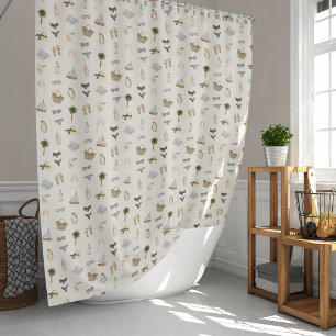 Coastal Summer Getaway Neutral Watercolor Pattern Shower Curtain