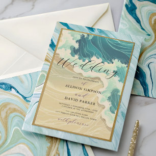 Coastal Summer Ocean Beach Watercolor Wedding Invitation