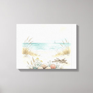 Coastal Summer Serenity – Hand-Drawn Beach Shells Canvas Print
