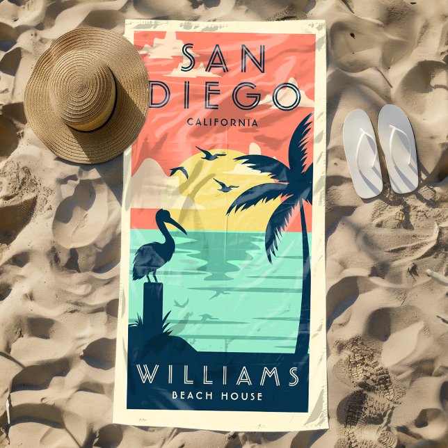 Coastal Summer Vintage Family Beach House Beach Towel (Creator Uploaded)