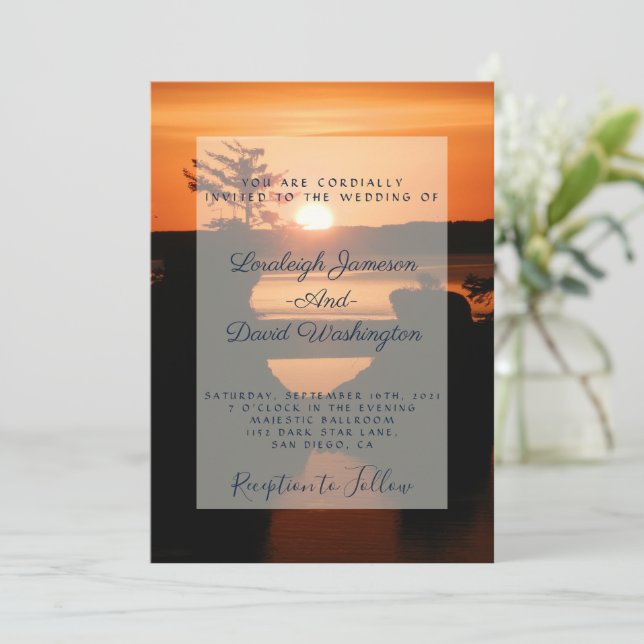 Coastal sunset wedding invitation (Standing Front)