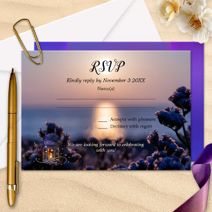 Coastal Sunset Winter Wedding RSVP Card